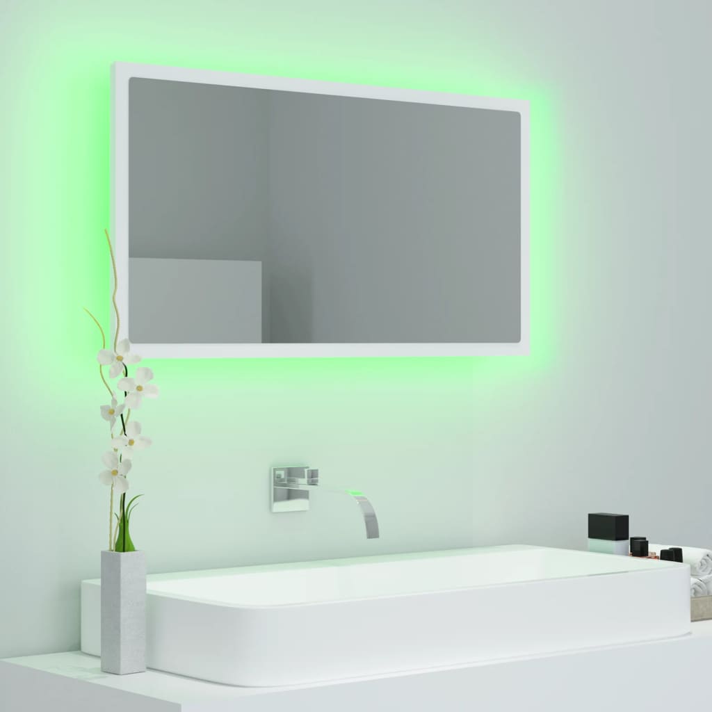 vidaXL Oglindă de baie cu LED, alb, 80x8,5x37 cm, acril