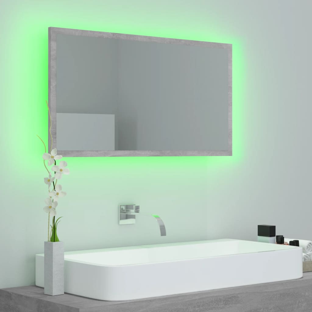 vidaXL Oglindă de baie cu LED, gri beton, 80x8,5x37 cm, acril