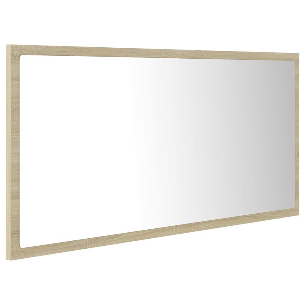 vidaXL Oglindă de baie cu LED, stejar sonoma, 90x8,5x37 cm, acril