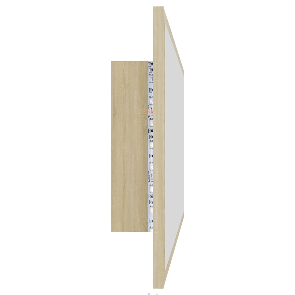 vidaXL Oglindă de baie cu LED, stejar sonoma, 90x8,5x37 cm, acril