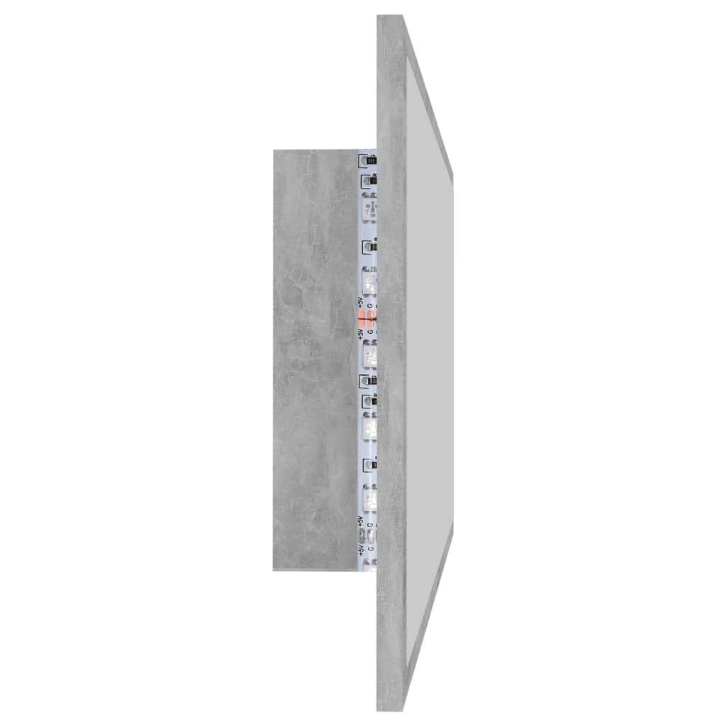 vidaXL Oglindă de baie cu LED, gri beton, 90x8,5x37 cm, acril