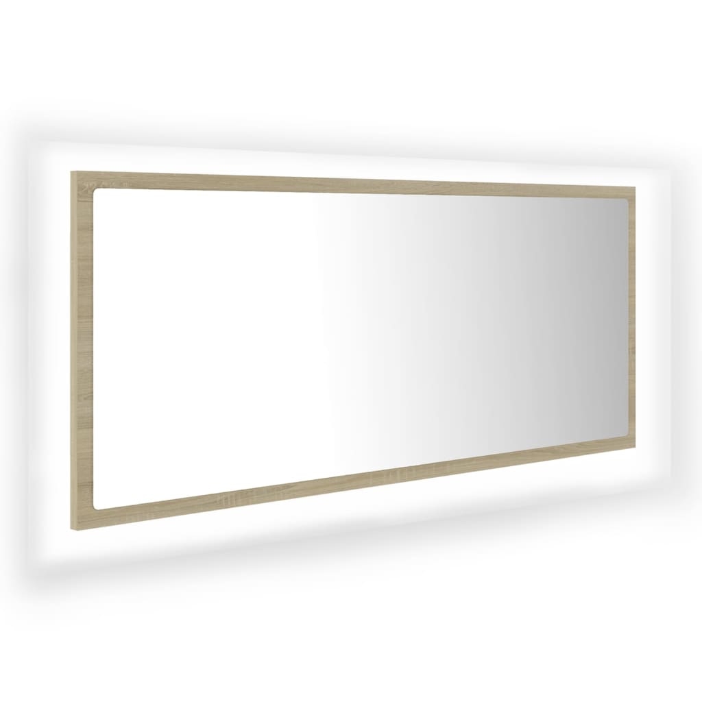 vidaXL Oglindă de baie cu LED, stejar sonoma, 100x8,5x37 cm, acril