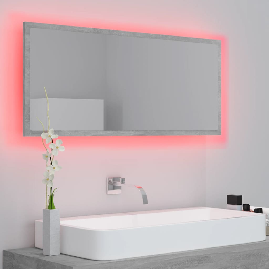 vidaXL Oglindă de baie cu LED, gri beton, 100x8,5x37 cm, acril