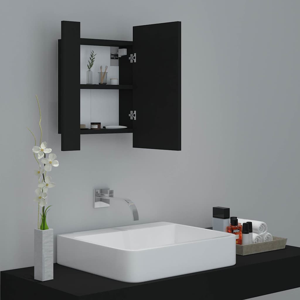 vidaXL Dulap de baie cu oglindă & LED, negru, 40x12x45 cm, acril vidaXL Dulap de baie cu oglindă & LED, negru, 40x12x45 cm, acril