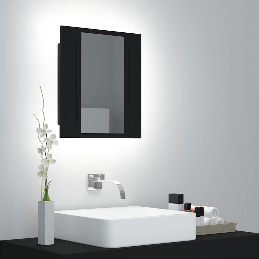 vidaXL Dulap de baie cu oglindă & LED, negru, 40x12x45 cm, acril vidaXL Dulap de baie cu oglindă & LED, negru, 40x12x45 cm, acril