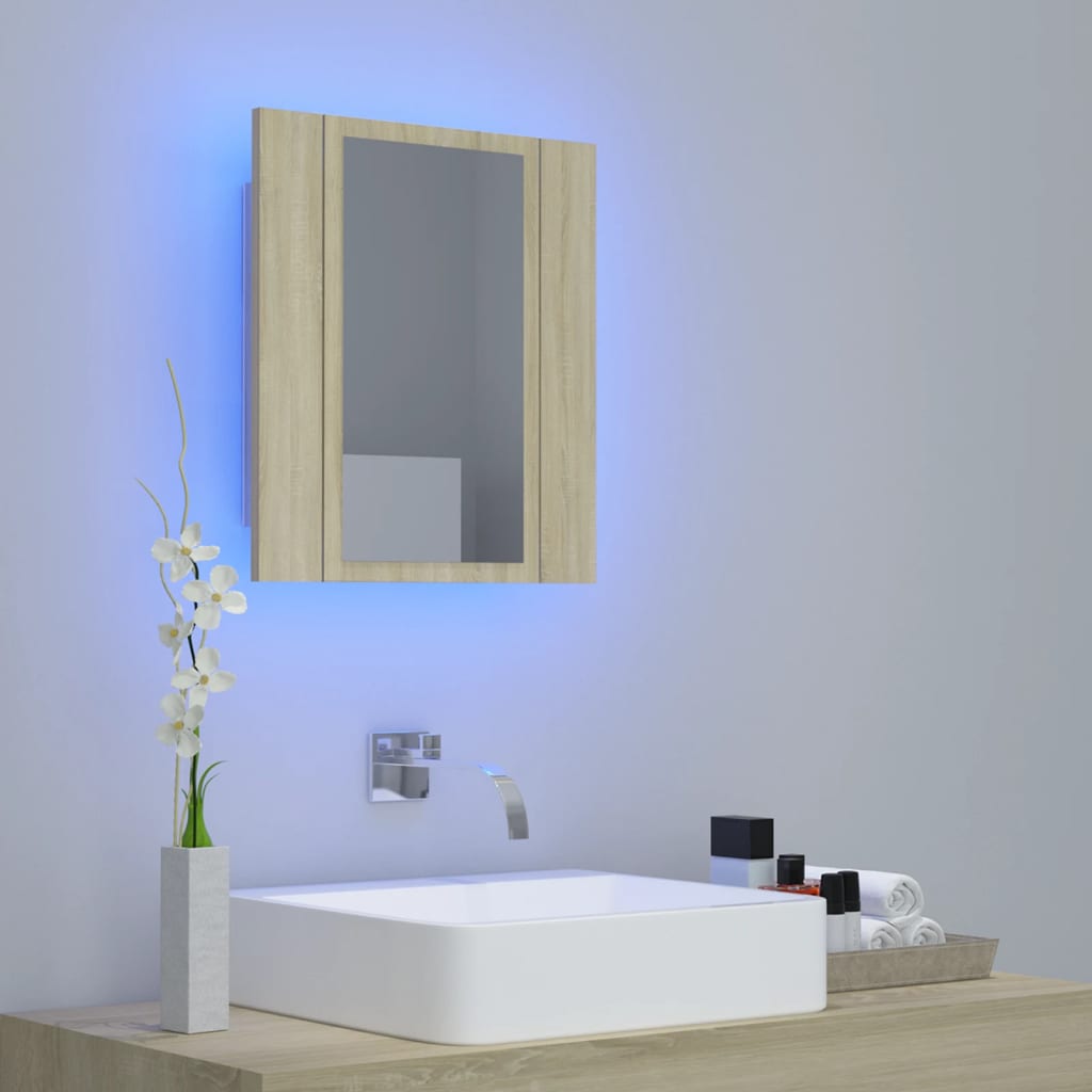 vidaXL Dulap de baie cu oglindă și LED, stejar Sonoma, 40x12x45 acril vidaXL Dulap de baie cu oglindă și LED, stejar Sonoma, 40x12x45 acril