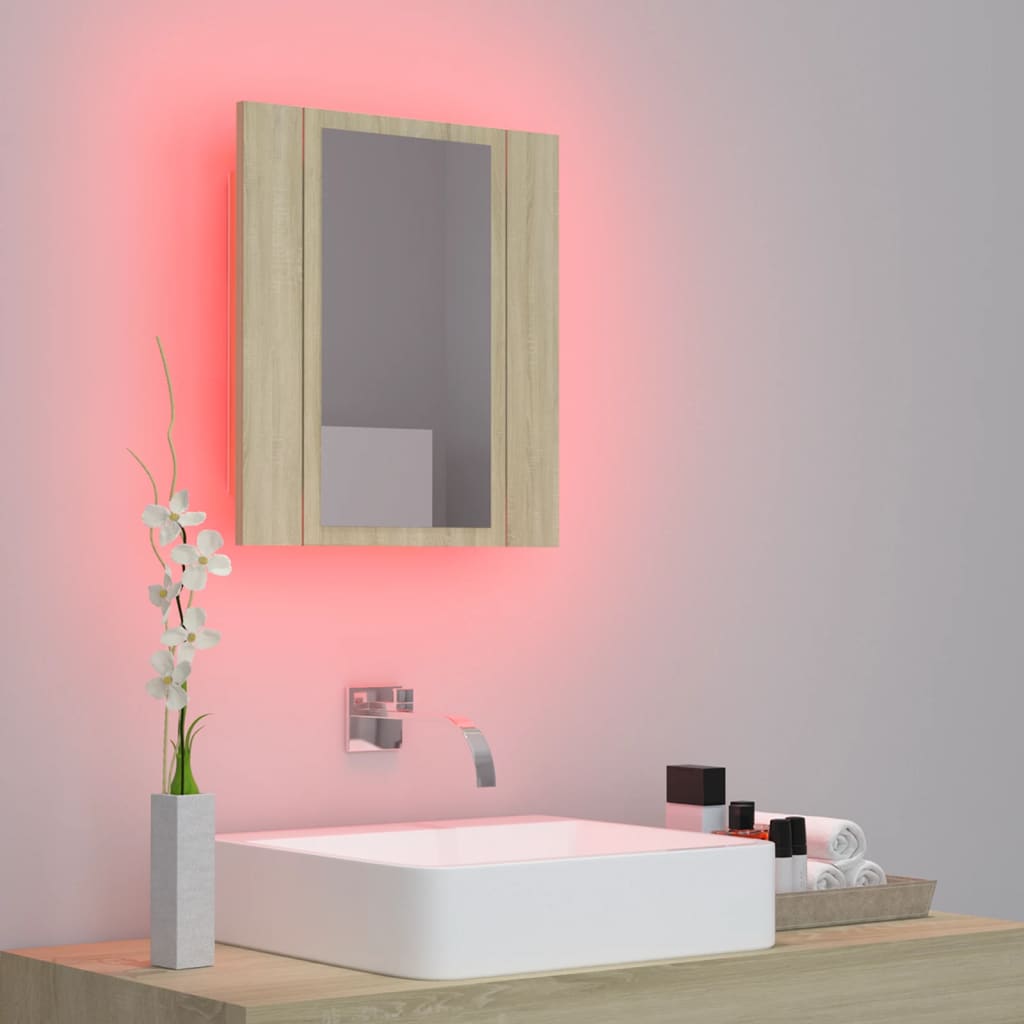 vidaXL Dulap de baie cu oglindă și LED, stejar Sonoma, 40x12x45 acril vidaXL Dulap de baie cu oglindă și LED, stejar Sonoma, 40x12x45 acril