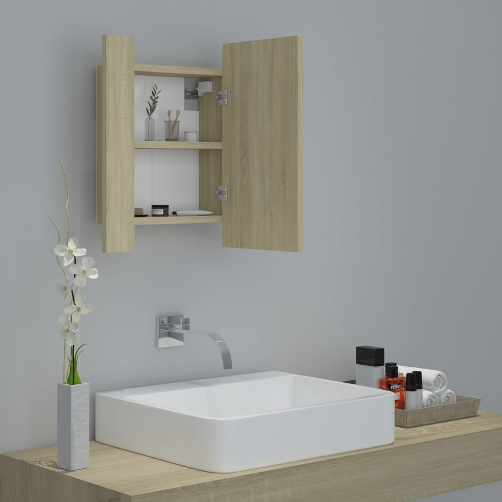 vidaXL Dulap de baie cu oglindă și LED, stejar Sonoma, 40x12x45 acril vidaXL Dulap de baie cu oglindă și LED, stejar Sonoma, 40x12x45 acril