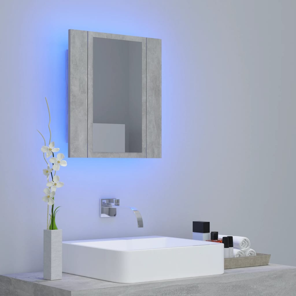 vidaXL Dulap de baie cu oglindă & LED, gri beton, 40x12x45 cm acril vidaXL Dulap de baie cu oglindă & LED, gri beton, 40x12x45 cm acril
