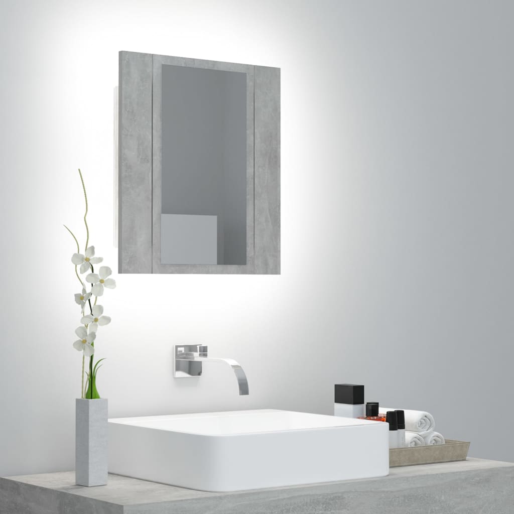 vidaXL Dulap de baie cu oglindă & LED, gri beton, 40x12x45 cm acril vidaXL Dulap de baie cu oglindă & LED, gri beton, 40x12x45 cm acril