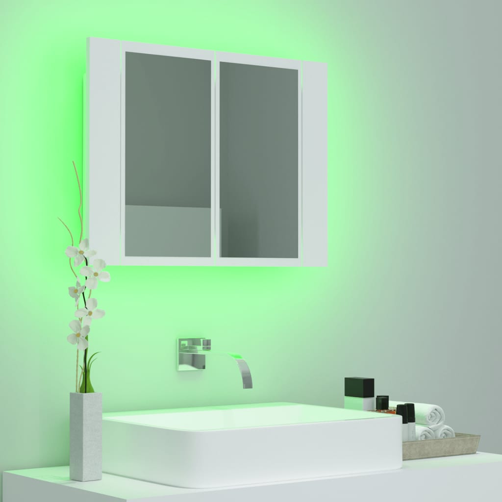 vidaXL Dulap de baie cu oglindă și LED, alb, 60x12x45 cm acril vidaXL Dulap de baie cu oglindă și LED, alb, 60x12x45 cm acril