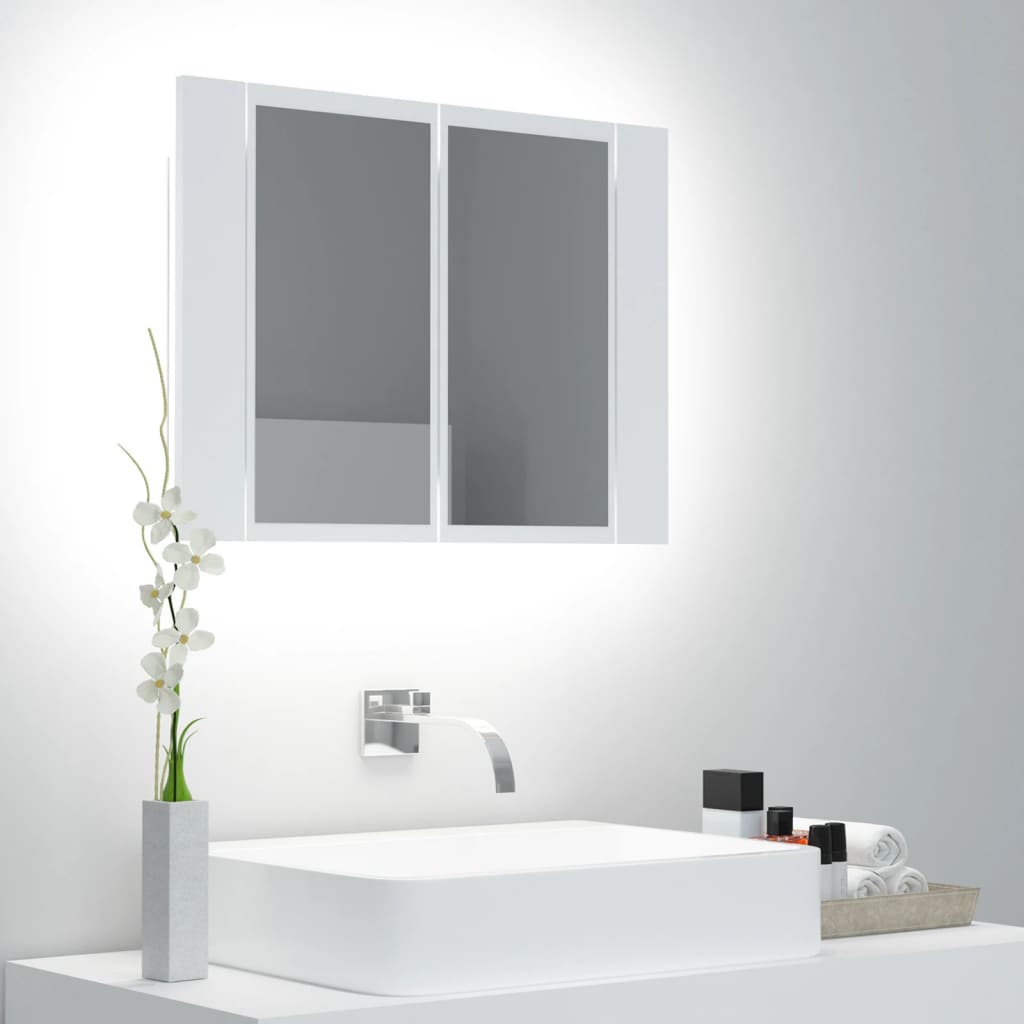 vidaXL Dulap de baie cu oglindă și LED, alb, 60x12x45 cm acril vidaXL Dulap de baie cu oglindă și LED, alb, 60x12x45 cm acril