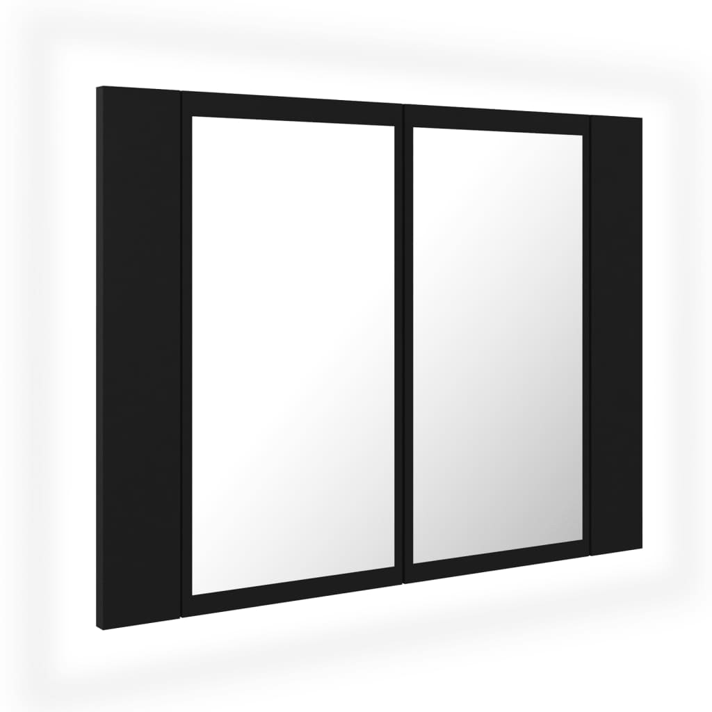 vidaXL Dulap de baie cu oglindă și LED, negru, 60x12x45 cm acril vidaXL Dulap de baie cu oglindă și LED, negru, 60x12x45 cm acril