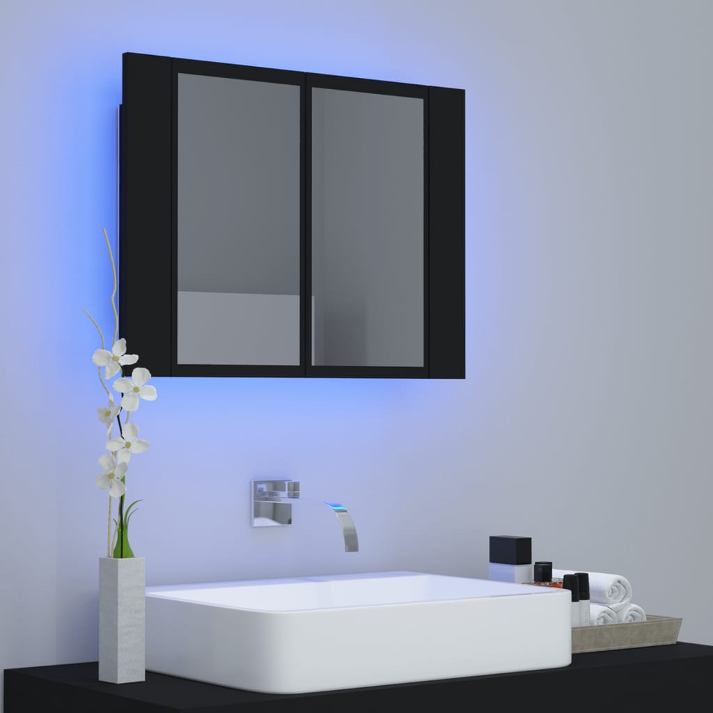 vidaXL Dulap de baie cu oglindă și LED, negru, 60x12x45 cm acril vidaXL Dulap de baie cu oglindă și LED, negru, 60x12x45 cm acril