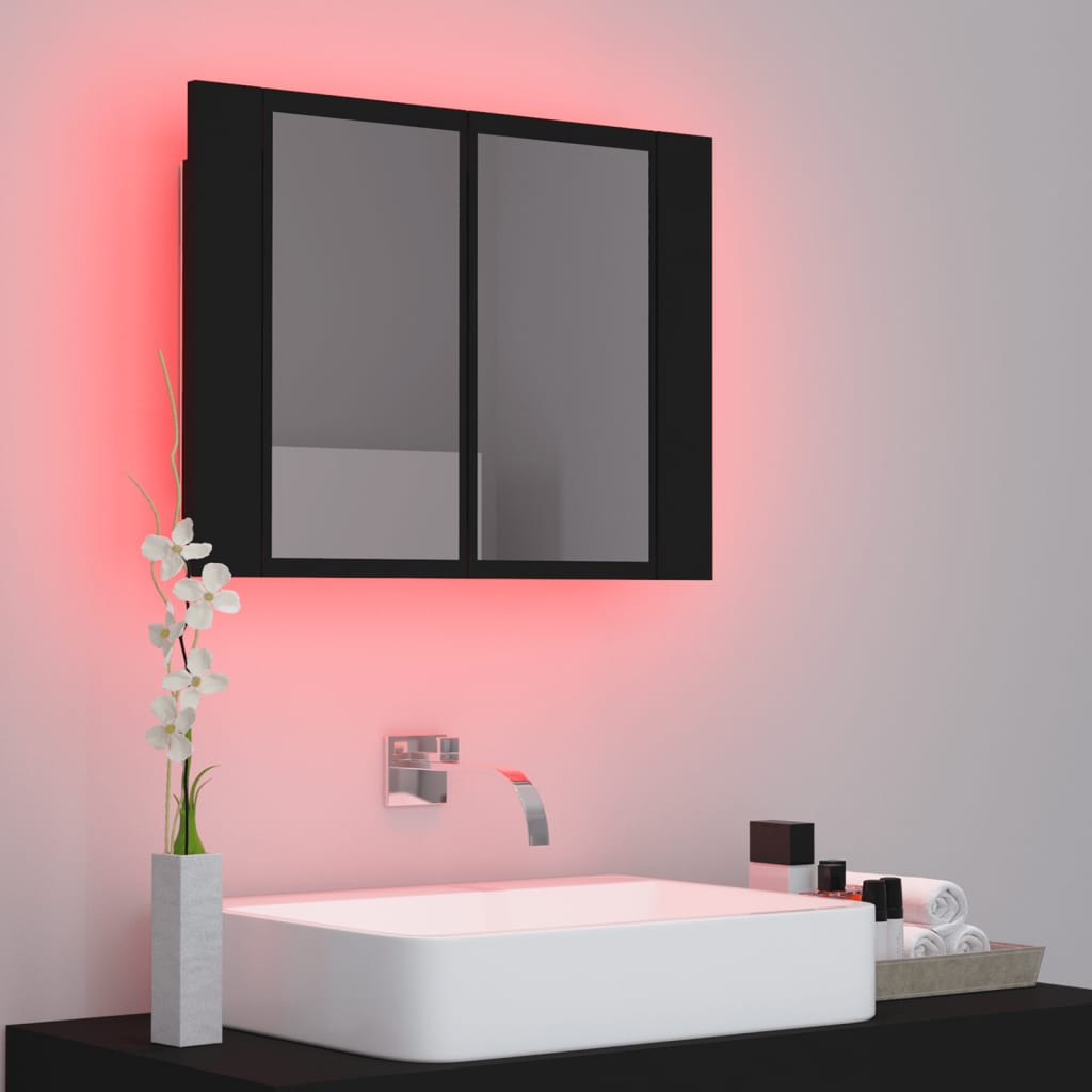 vidaXL Dulap de baie cu oglindă și LED, negru, 60x12x45 cm acril vidaXL Dulap de baie cu oglindă și LED, negru, 60x12x45 cm acril
