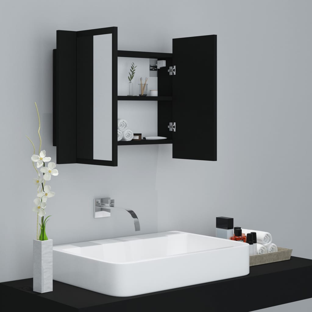 vidaXL Dulap de baie cu oglindă și LED, negru, 60x12x45 cm acril vidaXL Dulap de baie cu oglindă și LED, negru, 60x12x45 cm acril