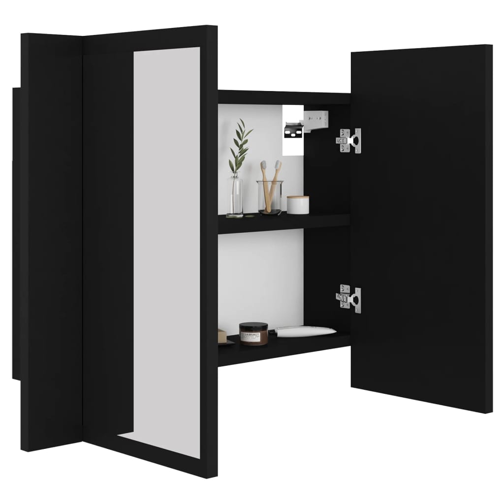 vidaXL Dulap de baie cu oglindă și LED, negru, 60x12x45 cm acril vidaXL Dulap de baie cu oglindă și LED, negru, 60x12x45 cm acril