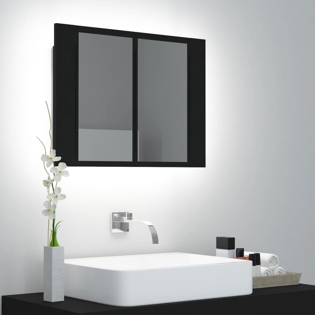 vidaXL Dulap de baie cu oglindă și LED, negru, 60x12x45 cm acril vidaXL Dulap de baie cu oglindă și LED, negru, 60x12x45 cm acril