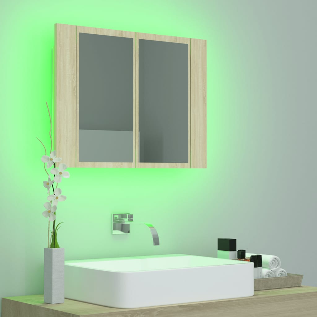 vidaXL Dulap de baie cu oglindă și LED, stejar sonoma, 60x12x45 acril