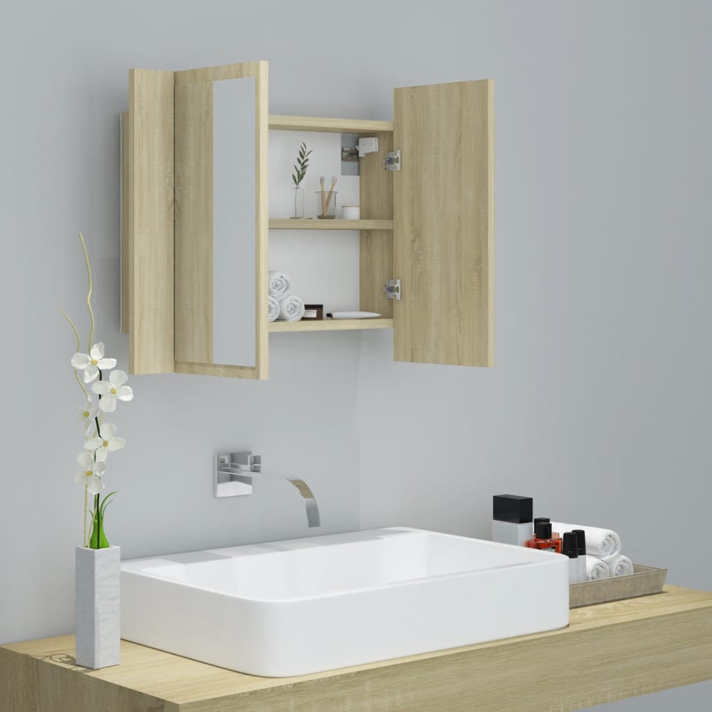 vidaXL Dulap de baie cu oglindă și LED, stejar sonoma, 60x12x45 acril