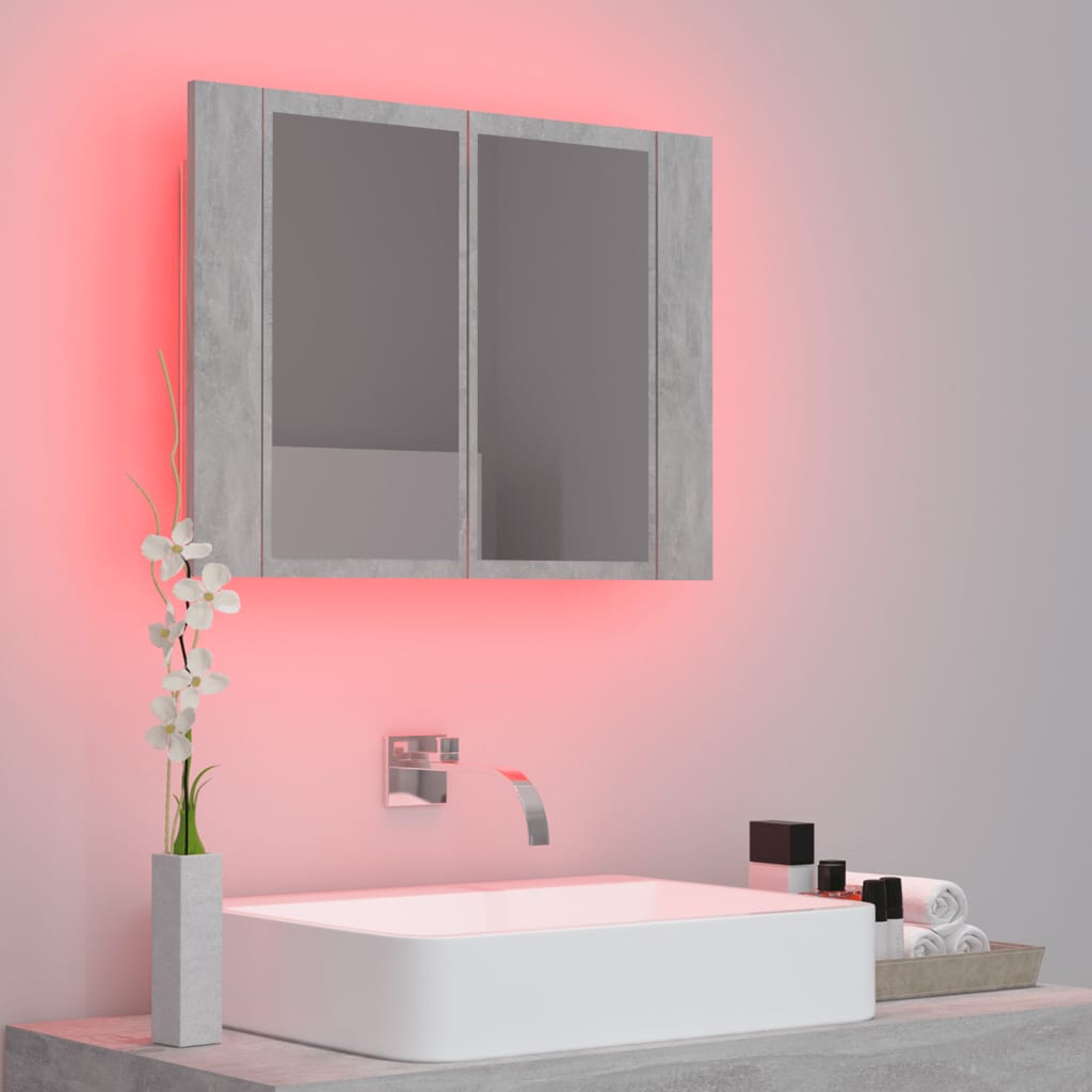vidaXL Dulap de baie cu oglindă și LED, gri beton, 60x12x45 cm vidaXL Dulap de baie cu oglindă și LED, gri beton, 60x12x45 cm