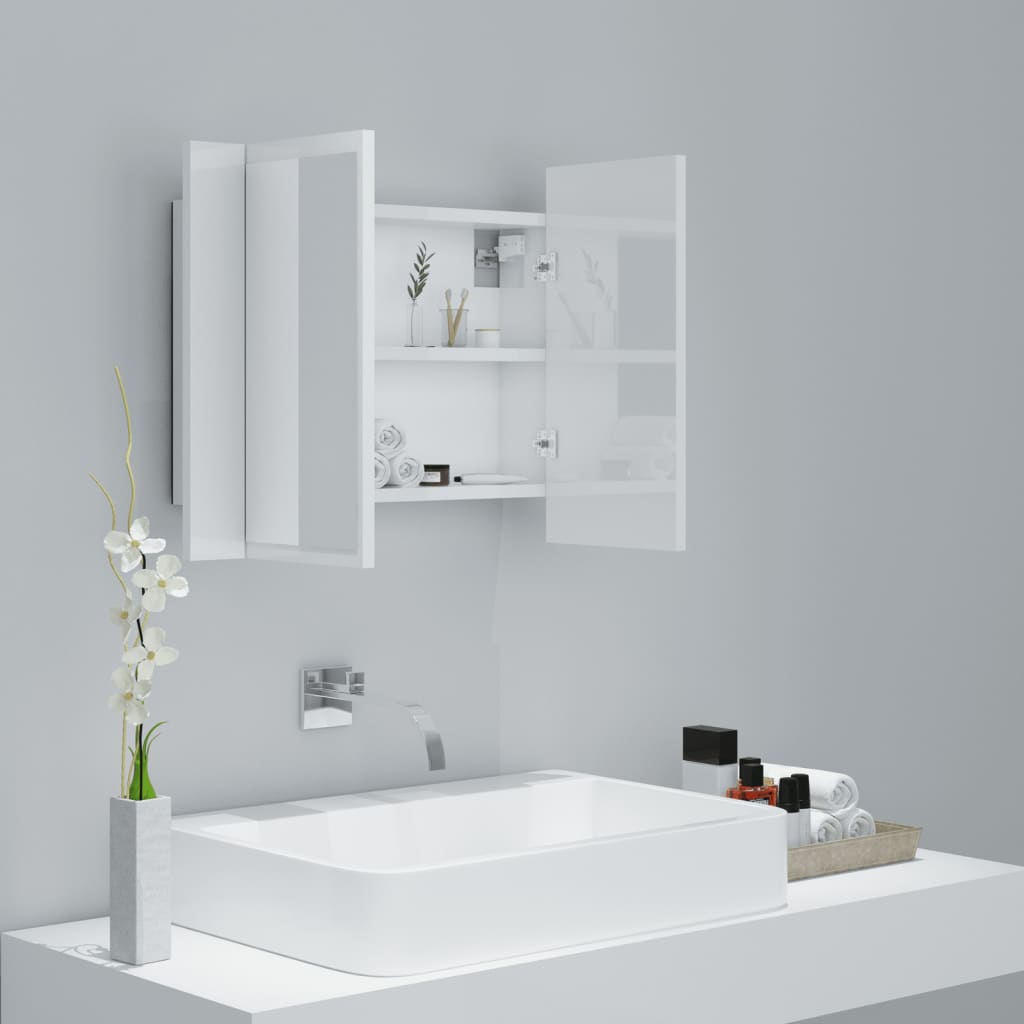 804961 vidaXL Dulap baie cu oglindă LED alb lucios 60x12x45 cm acril 804961 vidaXL Dulap baie cu oglindă LED alb lucios 60x12x45 cm acril