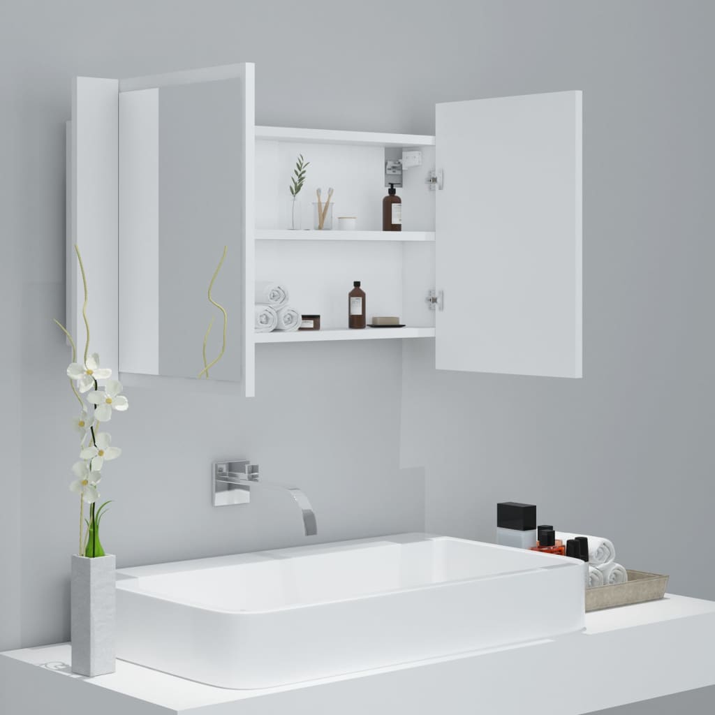 vidaXL Dulap de baie cu oglindă și LED, alb, 80x12x45 cm vidaXL Dulap de baie cu oglindă și LED, alb, 80x12x45 cm