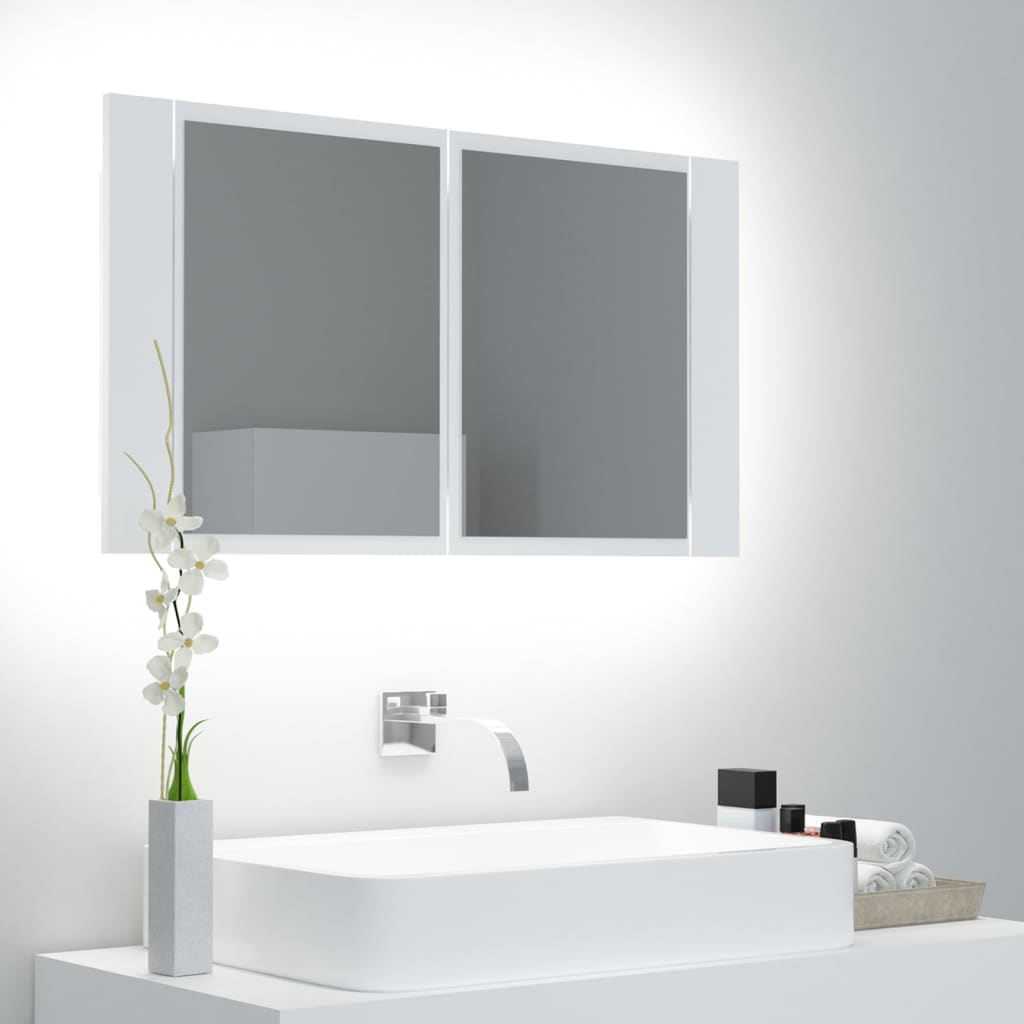 vidaXL Dulap de baie cu oglindă și LED, alb, 80x12x45 cm vidaXL Dulap de baie cu oglindă și LED, alb, 80x12x45 cm