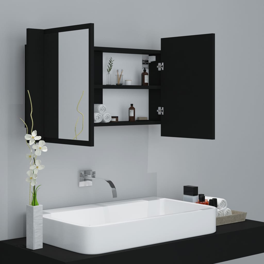 vidaXL Dulap de baie cu oglindă și LED, negru, 80x12x45 cm vidaXL Dulap de baie cu oglindă și LED, negru, 80x12x45 cm