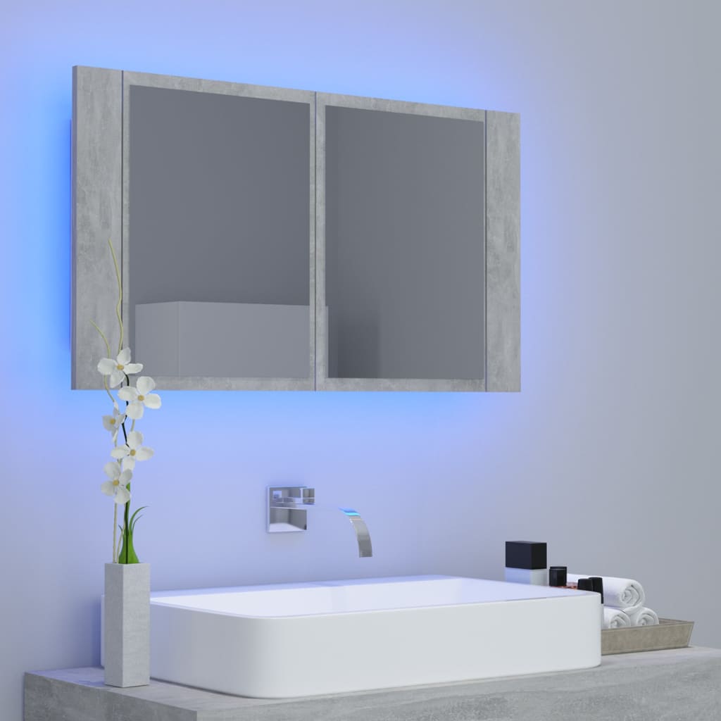 vidaXL Dulap de baie cu oglindă & LED, gri beton, 80x12x45 cm acril vidaXL Dulap de baie cu oglindă & LED, gri beton, 80x12x45 cm acril