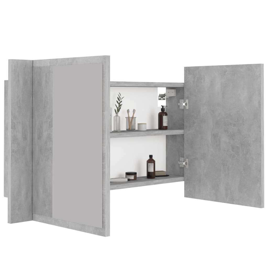 vidaXL Dulap de baie cu oglindă & LED, gri beton, 80x12x45 cm acril vidaXL Dulap de baie cu oglindă & LED, gri beton, 80x12x45 cm acril