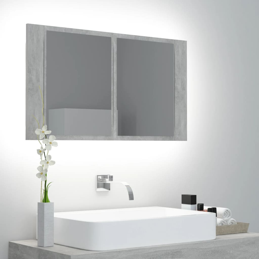 vidaXL Dulap de baie cu oglindă & LED, gri beton, 80x12x45 cm acril vidaXL Dulap de baie cu oglindă & LED, gri beton, 80x12x45 cm acril