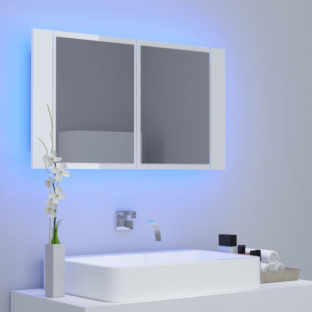 vidaXL Dulap de baie cu oglindă și LED, alb extralucios 80x12x45 acril