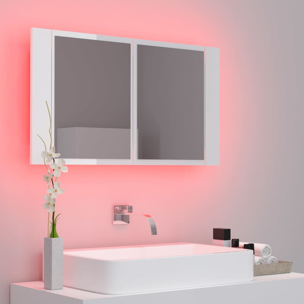vidaXL Dulap de baie cu oglindă și LED, alb extralucios 80x12x45 acril