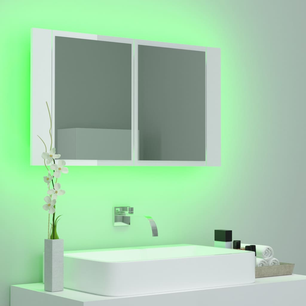 vidaXL Dulap de baie cu oglindă și LED, alb extralucios 80x12x45 acril