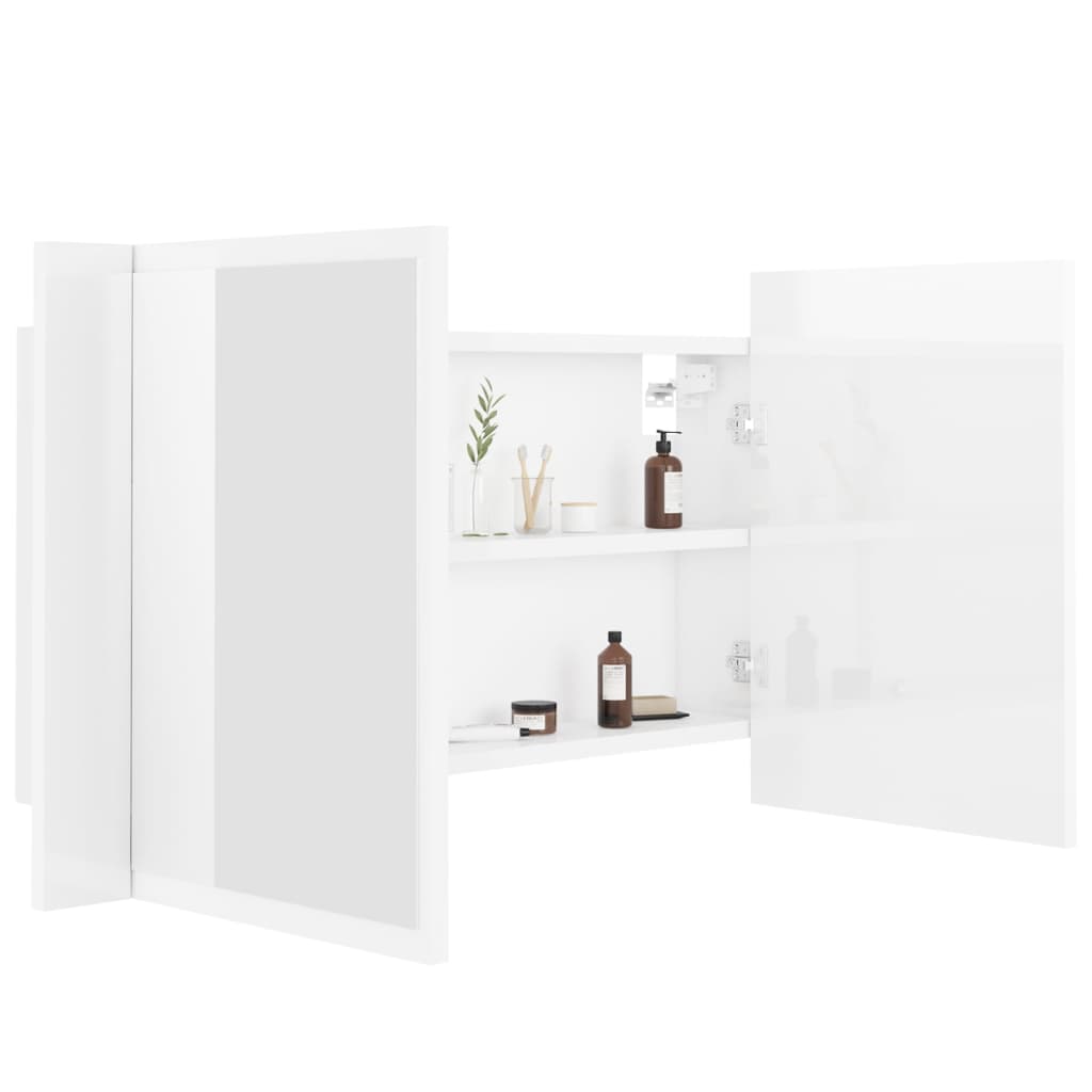 vidaXL Dulap de baie cu oglindă și LED, alb extralucios 80x12x45 acril
