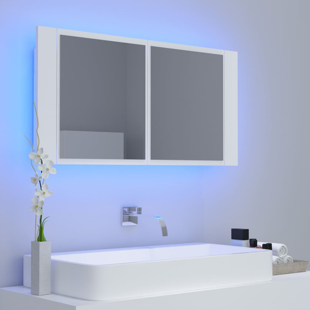 vidaXL Dulap de baie cu oglindă și LED, alb, 90x12x45 cm acril vidaXL Dulap de baie cu oglindă și LED, alb, 90x12x45 cm acril