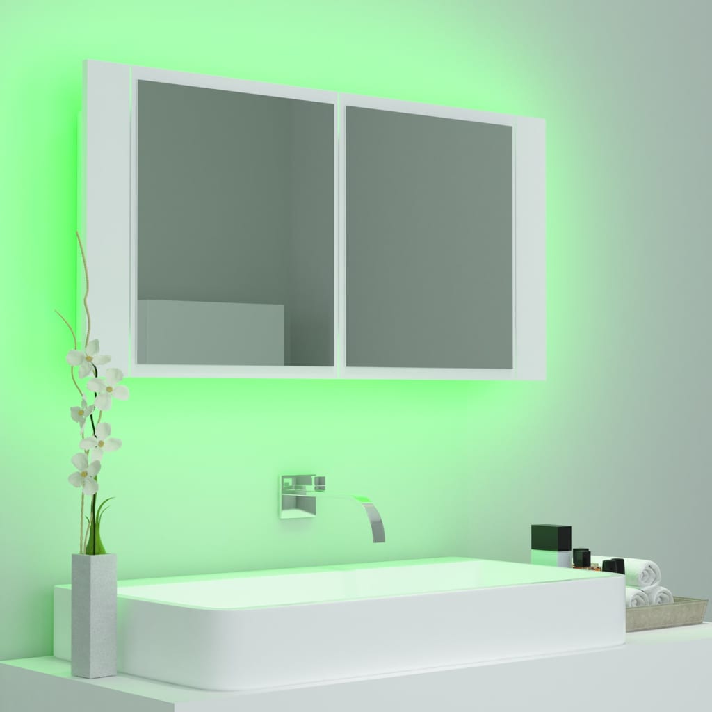 vidaXL Dulap de baie cu oglindă și LED, alb, 90x12x45 cm acril vidaXL Dulap de baie cu oglindă și LED, alb, 90x12x45 cm acril