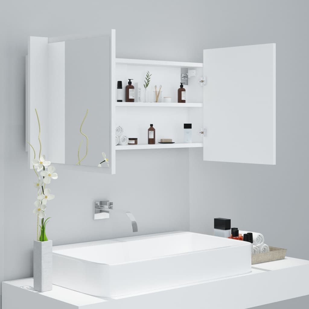 vidaXL Dulap de baie cu oglindă și LED, alb, 90x12x45 cm acril vidaXL Dulap de baie cu oglindă și LED, alb, 90x12x45 cm acril