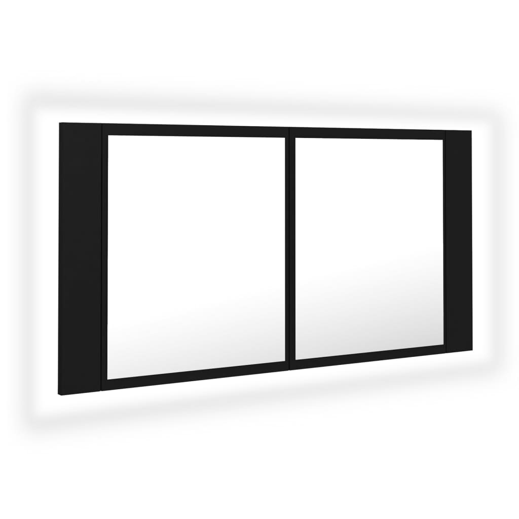vidaXL Dulap de baie cu oglindă și LED, negru, 90x12x45 cm acril vidaXL Dulap de baie cu oglindă și LED, negru, 90x12x45 cm acril
