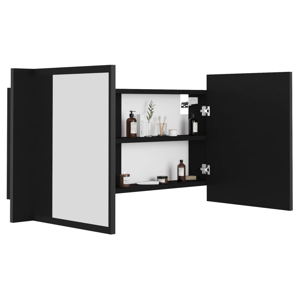 vidaXL Dulap de baie cu oglindă și LED, negru, 90x12x45 cm acril vidaXL Dulap de baie cu oglindă și LED, negru, 90x12x45 cm acril
