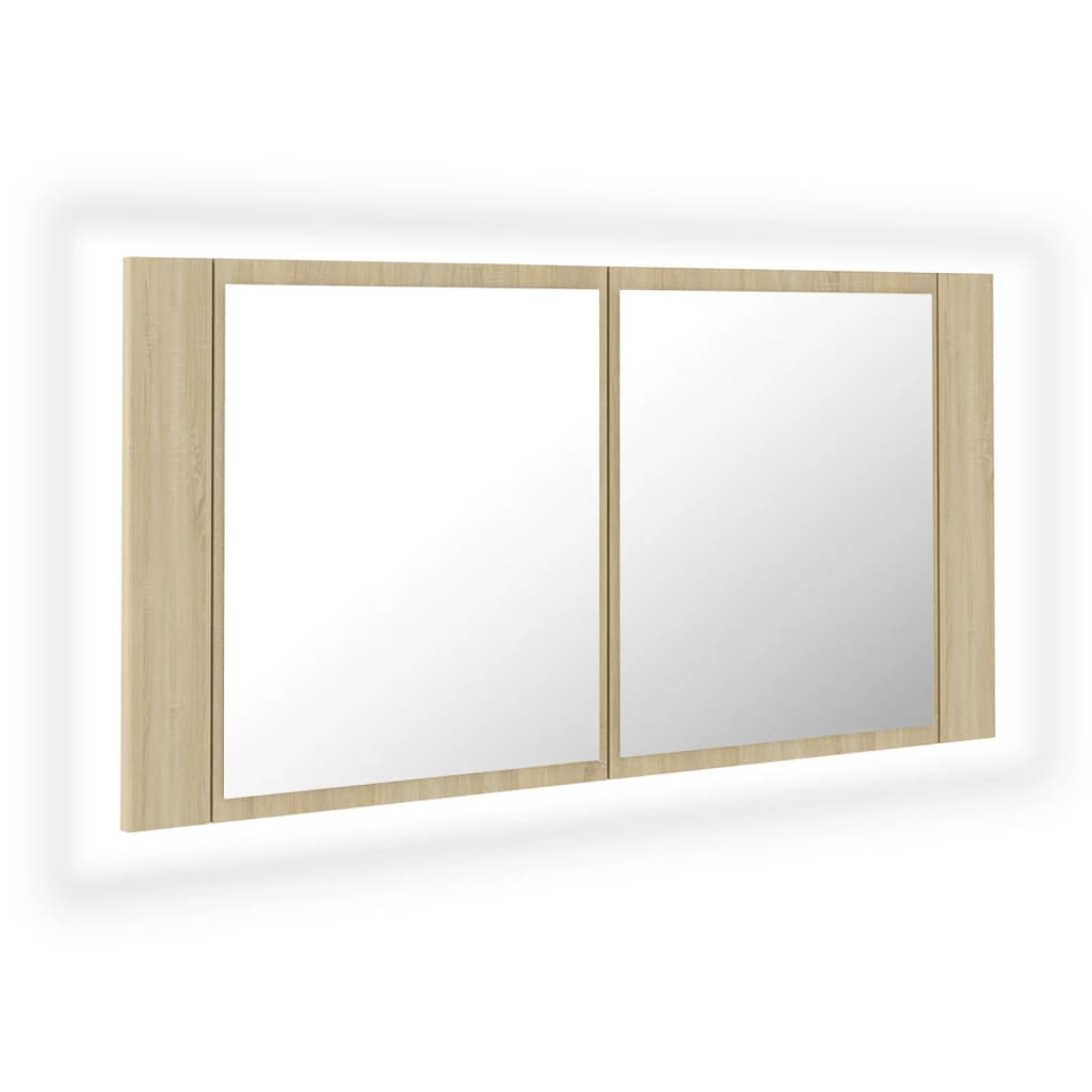 vidaXL Dulap de baie cu oglindă și LED, stejar Sonoma, 90x12x45 acril vidaXL Dulap de baie cu oglindă și LED, stejar Sonoma, 90x12x45 acril