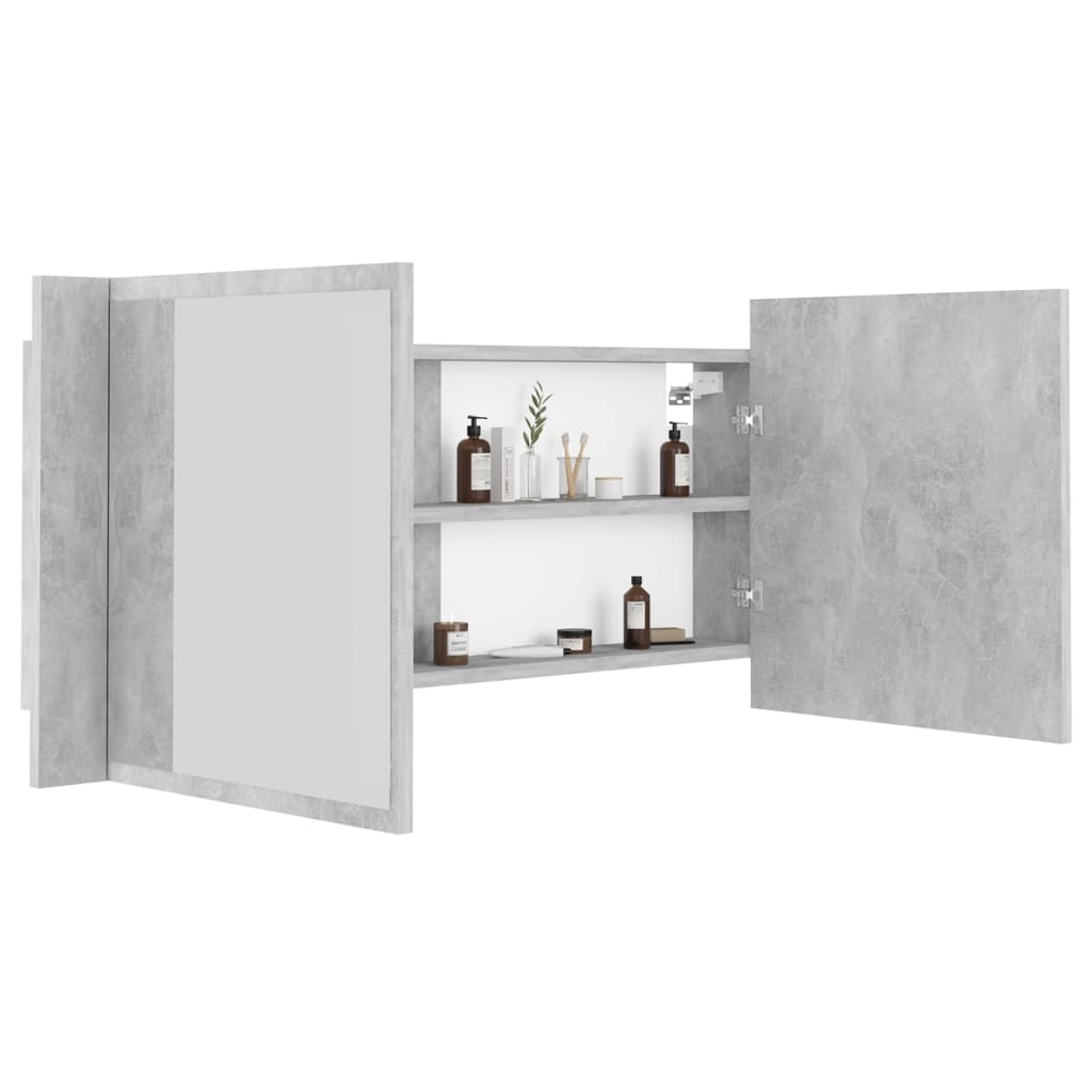 vidaXL Dulap de baie cu oglindă & LED, gri beton, 100x12x45 cm acril vidaXL Dulap de baie cu oglindă & LED, gri beton, 100x12x45 cm acril