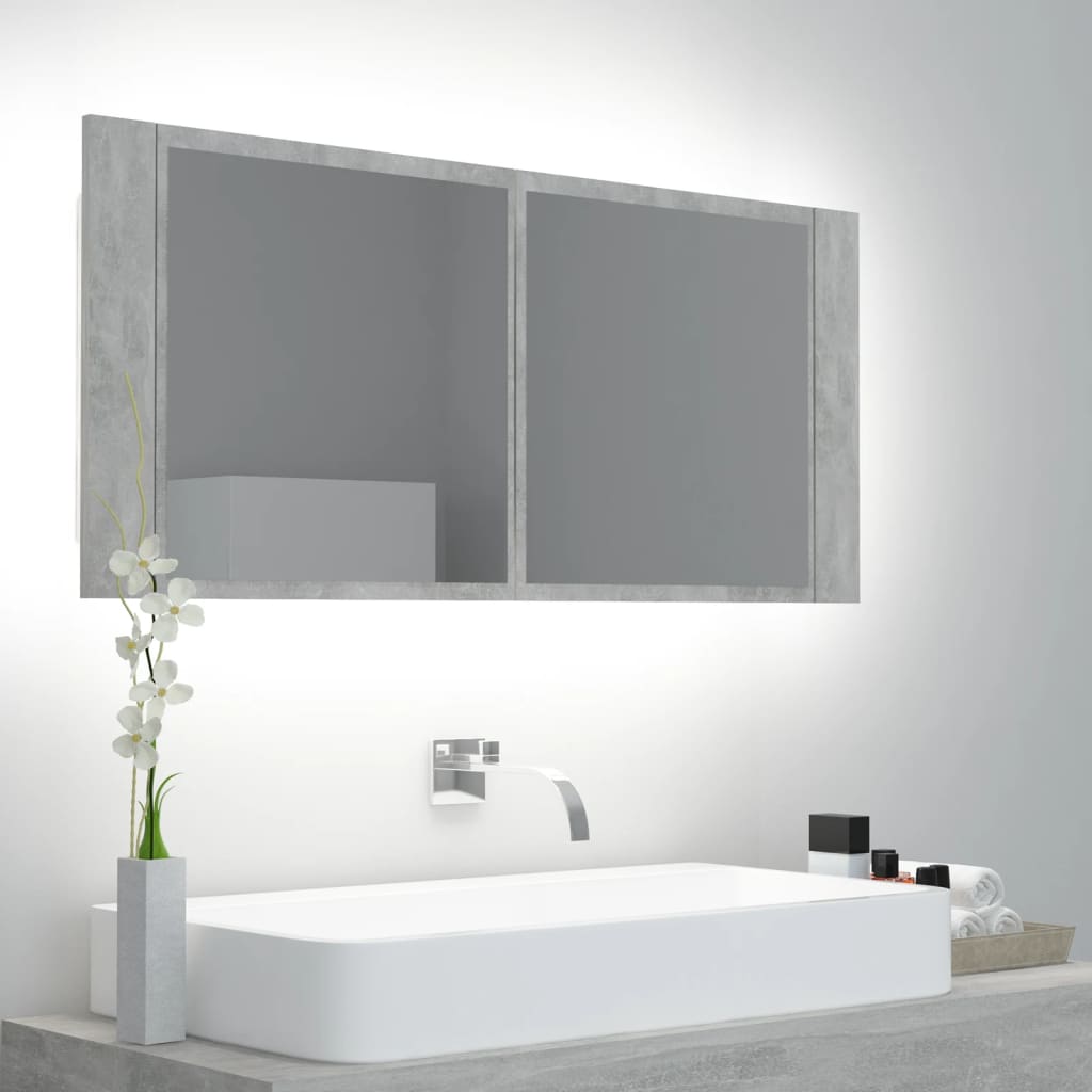 vidaXL Dulap de baie cu oglindă & LED, gri beton, 100x12x45 cm acril vidaXL Dulap de baie cu oglindă & LED, gri beton, 100x12x45 cm acril