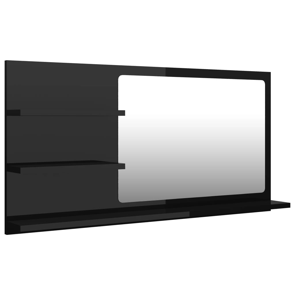 vidaXL Oglindă de baie, negru extralucios , 90x10,5x45 cm, PAL