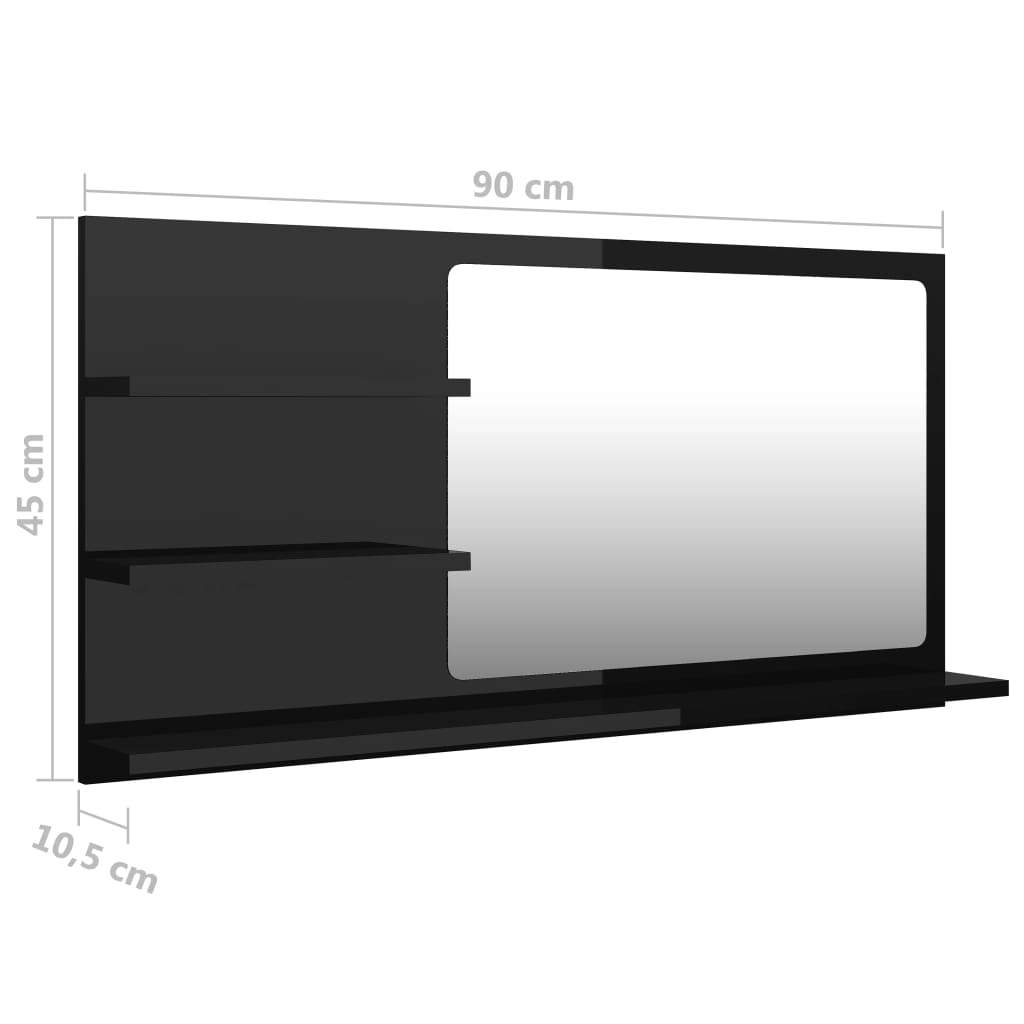 vidaXL Oglindă de baie, negru extralucios , 90x10,5x45 cm, PAL