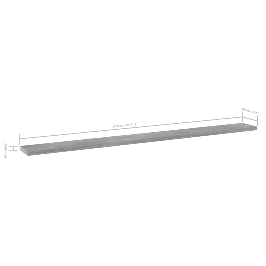 vidaXL Plăci bibliotecă, 4 buc., gri beton, 100 x 10 x 1,5 cm, PAL vidaXL Plăci bibliotecă, 4 buc., gri beton, 100 x 10 x 1,5 cm, PAL