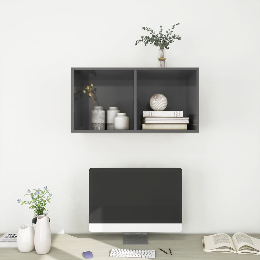 vidaXL Dulap TV montat pe perete, gri extralucios, 37x37x72 cm, PAL