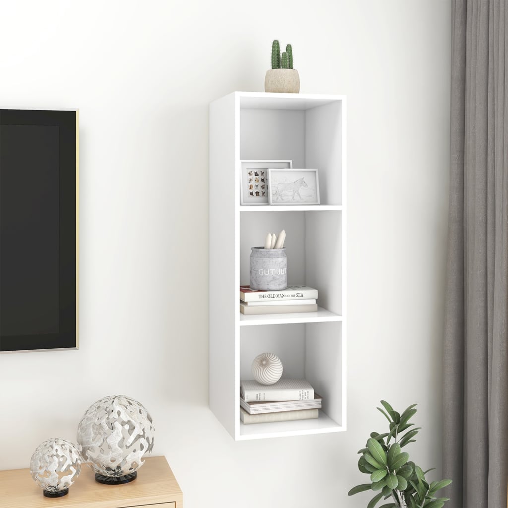 vidaXL Dulap TV montat pe perete, alb, 37x37x107 cm, PAL