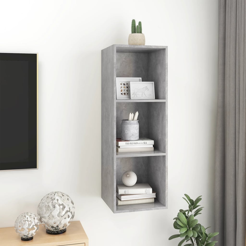 vidaXL Dulap TV montat pe perete, gri beton, 37x37x107 cm, PAL
